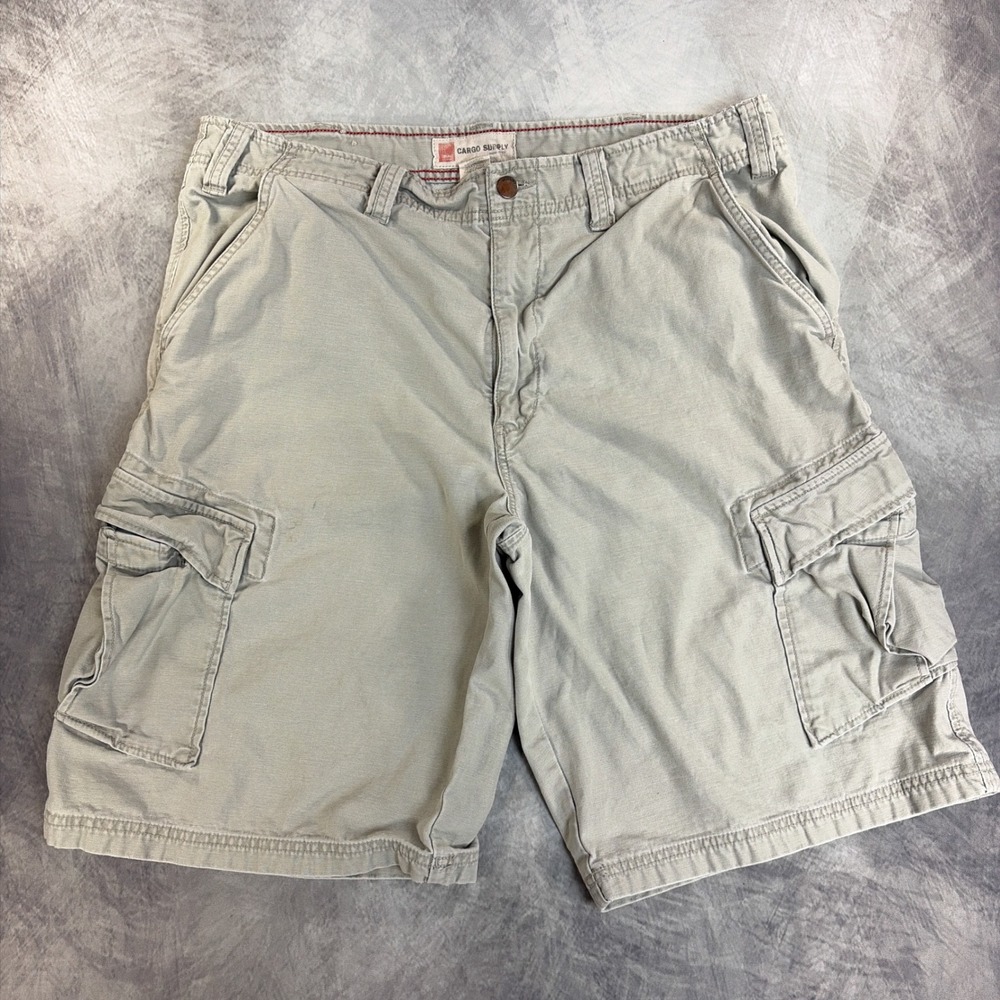 Mossimo Cargo Supply Shorts Mens 36 Khaki Tan Cotton Multi Pocket Utility Casual